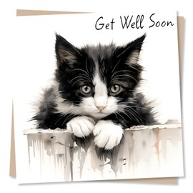 Get Well Soon - Adorable Cat - Cute Kitten Greetings Card for Family, Friends - Made in UK