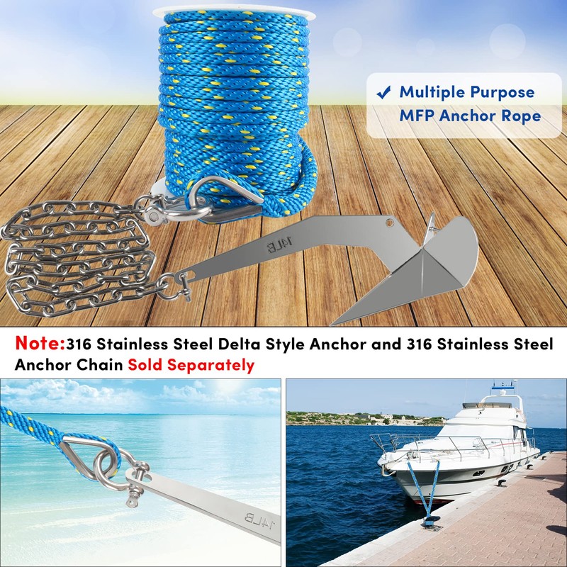Premium Anchor Rope 100 ft x 3/8 inch, Solid Braid