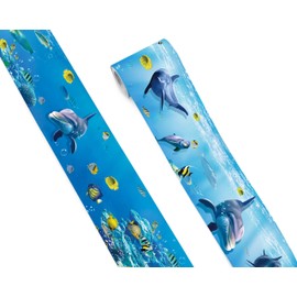 FLFK Peel and Stick Wallpaper Border Wall Decals for Kids Room - Under The Sea Fish Stickers Murals, 4" x 240" (Blue)