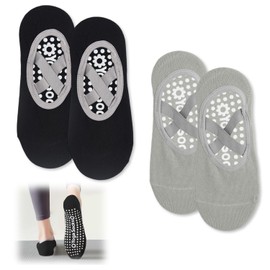 Yoga Socks for Women Non-Slip Grip Socks Pilates with Straps for Pilates, Ballet, Barre, Barefoot Training, Dance - Sweat Absorption, Black and Grey