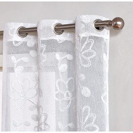 Embroidered Sheer Curtains Curtains for Bedroom Non Black Out Curtains Room Decor Floral Linen Curtains Bedroom Curtains Grommet Curtains 84 Inches Long 38 Inch Set of 2 Curtains Panels in White