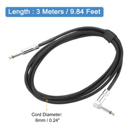 QUARKZMAN 1 Piece Guitar Instrument Cable 10 Feet 1/4 Inch to 1/4 Inch 6.35 mm Straight to Angle Plug Stereo Audio Cable Balanced Lead for Guitar Bass Braided Black