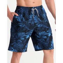 APTRO Men's Swim Trunks Swimwear Beach Shorts Bathing Suit HW288 Black&Blue Leaf 1XL
