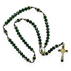 St Jude & Our Lady of Guadalupe Virgin Mary Green Crystal Beads Rosary Necklace Catholic Religious Gift Virgen San Judas Rosario Cristal