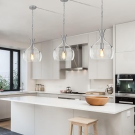 ZLNIDJIA Glass Pendant Lights Kitchen Island, 11.8" Brushed Nickel Industrial Pendant Lighting, Modern Hanging Light Fixture with Glass Shade for Dining Room Kitchen Sink Hallway Entryway