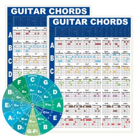 Jinlop Guitar Chords Poster Chart and Circle of Fifths Chart (Waterproof, Oil- and Scratch-Resistant) for Beginner to Learn Harmony and Music Theory-2Pcs