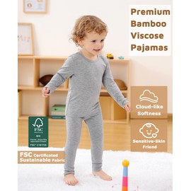 JunNeng Bamboo Viscose Pajamas for Toddler Baby, Boys Girls Solid Snug Fit Pajamas Long Sleeve Sleeper, Dark Grey+Light Grey 3-4 Years
