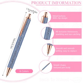 Jeyiour 6 Pcs Bling Pen Cute Diamond Pens Wedding Rhinestones Gift Metal Ballpoint Pens Fancy Sparkly Crystal Pens Retractable Black Ink Pen for Women Office Birthday 0.7mm (Colorful)