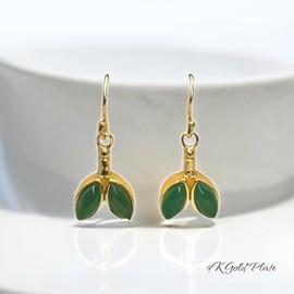 India With Love 9K Gold Plated Onyx Drop Earrings, Vintage Indian Style, Handcrafted Boho Jewellery, 3 cm (Light Green)
