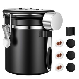 ShanSon Coffee Canister Airtight Coffee Container Stainless Steel Coffee Bean Storage Container with Scoop Coffee Canister for Beans Grounds Sugar Flour Tea Cereal,16OZ, Black