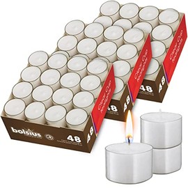 BOLSIUS Tea Light Candles in Clear Cups - 3 Packs = Total 144 Candles - 8 Hours - Premium European Quality - Consistent Smokeless Flame - Unscented Tealights