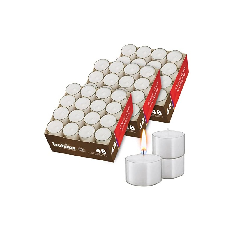 BOLSIUS Tea Light Candles in Clear Cups - 3 Packs