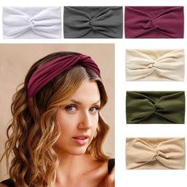Head Scarfs for Women Wide Headbands Boho Fashion Knotted Hairbands for Adult Women Fashion Bandanas Yoga Sport Hair Accessories (6NColorWhite)