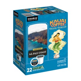 Kauai Coffee K-Cup Pods for Keurig Brewers – Arabica Coffee, 10% Hawaiian – Dark Roast, Nutty with Sweet Chocolate Overtones – Na Pali Coast, 1 Pack of 22 Single Serve K-Cups