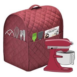 Cubierta mezcladora de soporte compatible con el mezclador Kitchenaid, se adapta a todos los modelos de cabezal inclinable y elevador de tazón con 3 bolsas organizadoras para accesorios. (Rojo oscuro,