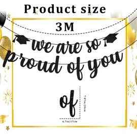 We Are So Proud of You Banner – Black Glitter Graduation Decorations 2025, Pre-Strung Congrats Grad Banner for College, High School, Senior Party, No Assembly Required, Class of 2025 Decor
