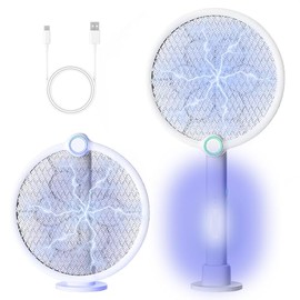 JUGLUTE Raqueta Mosquitos 2 en 1, 3800V Mata Mosquitos Electrico Recargable USB, Eliminador de Zancudos Plegable, Portátil Raqueta para Cocina Jardín Terraza