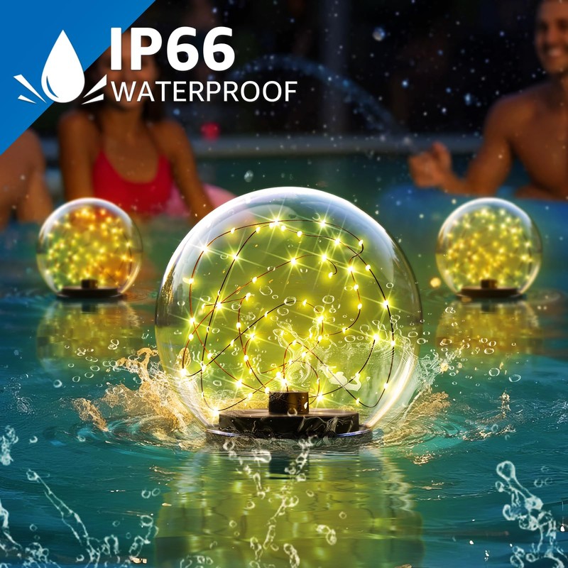 NiceBuy 2-Pack Solar Floating Pool Lights Ball Outdoor Water-Resistant IP66