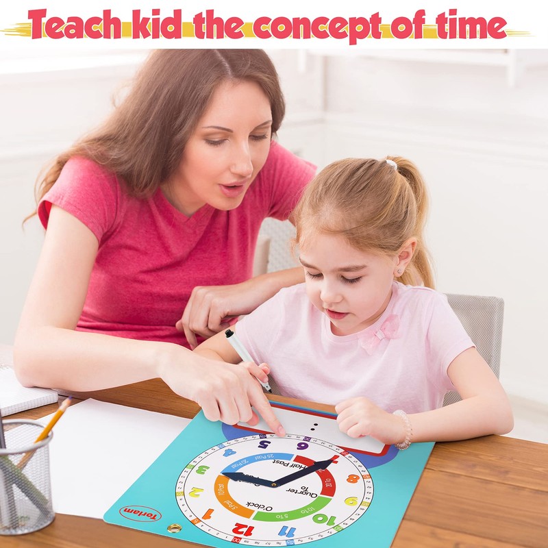 Large Magnetic Dry Erase Learning Clock for Kids Learn to