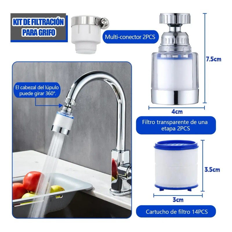 - Filtro De Agua Para Regadera Grifo Fregadero Cocina Mz-