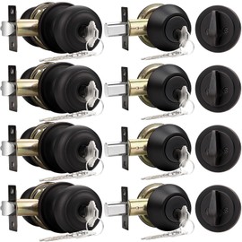 Probrico Entry Door Knob and Single Cylinder Deadbolt Lock Combo Set, Keyed Alike, Oil-Rubbed Bronze, Set of 4