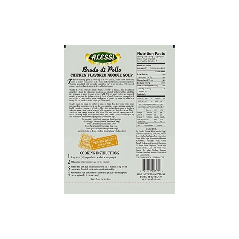 Alessi Soup Mix Brodo di Pollo Chicken Flavored Noodle Soup,