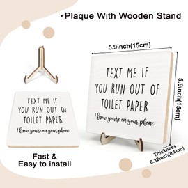 Funny Bathroom Sign Decor, Vintage Wood Plaque Sign,Bathroom Quote Wooden Plaque Sign With Saying Text Me If You Run Out of Toilet Paper, Shelf Bathroom Toilet Home Decor 5.9x5.9 Inch