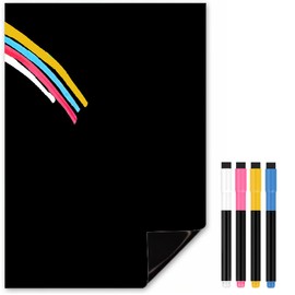 TMS Small Fridge Magnet Chalkboard | A5 Flexible Magnetic Blackboard with Colour Liquid Markers | Mini Whiteboard (Black) | Use as to Do List or Weekly Planner for Notes and Reminders [21 x 15cm]