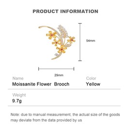 Sparkling Moissanite Delicate Flower Wheat Ear Brooch, Colorful Gemstone Botanical Corsage in Elegant Floral Design, Well-Designed Floral Jewelry for Her (Yellow)