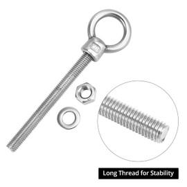 QWORK® Pack of 6 Eye Bolts, M8 x 80 mm Stainless Steel Eye Bolt, for Mounting and Suspension