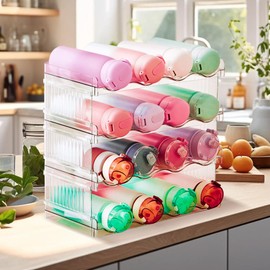 Prixure Stackable Water Bottle Organizer for Cabinet, 4 Layer Water Bottle Holder for Fridge Pantry Cabinet & Storage, Tumbler Mug Cup Organizer for kitchen Cabinets, Hold 16 Bottles