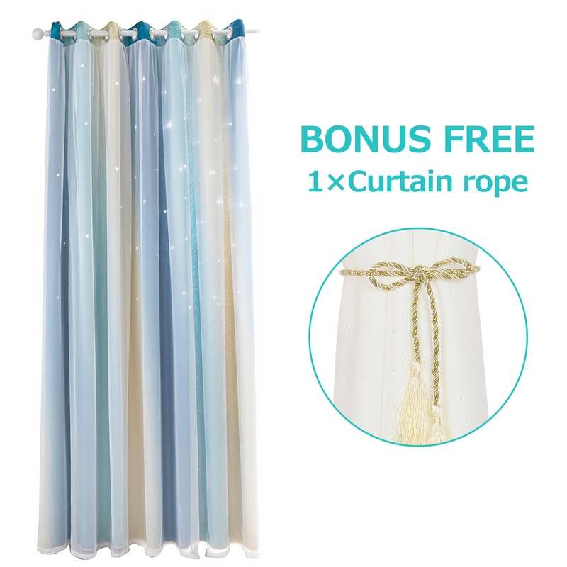 1pc Curtain Simple Gradient Hollow-out Star Pattern Double Layer Blackout