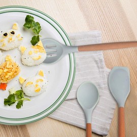 Juego de Utensilios de Cocina: 13 piezas de Uensilios de Cocina de Silicona - Juego de Espátula Antiadherente con Mango de Madera (Verde)