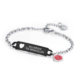 Divoti Medical Alert Bracelets for Women, Pre-Engraved Simple Rolo Chain Medical ID Bracelet — PVD Black - ALLERGIC TO PENICILLIN