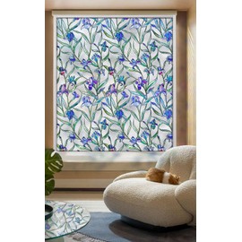ALIUNI Stained Glass Window Film, Window Privacy Film Frosted Faux 3D Floral Decorative Static Cling Heat Blocking Window Tint, Orchid, 23.6" x 35.4"