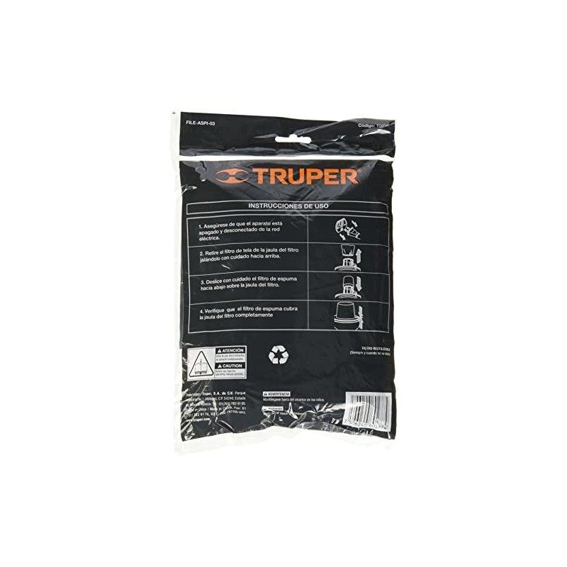 Truper FILE-ASPI-G1, Filtro de espuma para aspiradoras 3 y 4