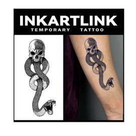 INKARTLINK Tattoo Tech, 2 Sheets Large Semi Permanent Tattoo, Temporary Tattoos, Last 1-2 Weeks, Waterproof, Realistic Look, No Adhesive, No Reflection （Snake Design)315