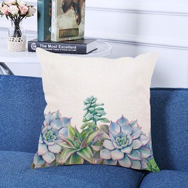 Ofocam Throw Pillow Cover Flower Watercolor Succulents Hand Green Plants on White Artistic Floral Border Square Decorative Throw Pillow Cushion Case for Home Couch Bed 18 x 18 Inches Pillowcase
