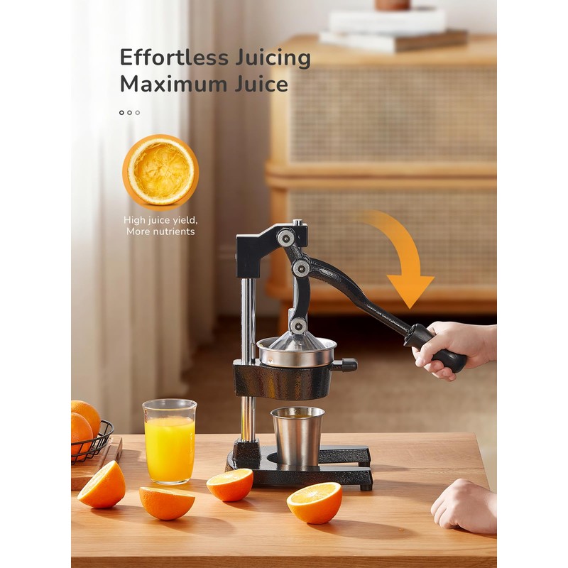QCen Professional Cast Iron Manual Juicer, Heavy Duty Citrus Press
