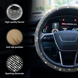 Steering Wheel Cover Rhinestone Car Wheel Cover, Universal 15" Sparkly Diamond Steering Wheel Protector, Silver Glitter Car Accessories for Women, Fit for Most Suvs,Trucks