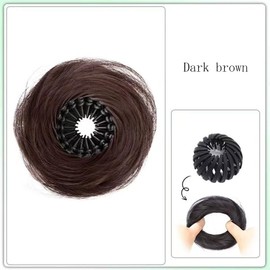 Expandable Bun Ponytail Extension Synthetic Donut Hairpiece Hair Bun Holder Stretchy Clip Ring (Dark Eyebrow)