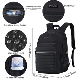KEOFID classic carry-on travel backpack for men and women, Anti theft laptop backpack with USB charging port (Black)