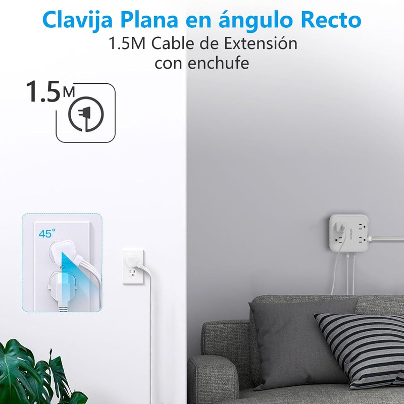 Glückluz Regleta Multicontacto, Conector Multiple con 8 Enchufes de CA
