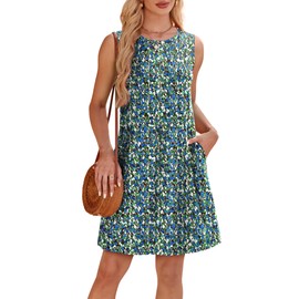 Summer Dresses for Women 2025 Crew Neck Sundresses for Women Casual Spring Dresses Floral Dress Womens Beach Vacation Clothes Outfits Beach Fashion Easter Sleeveless Sun Dress L