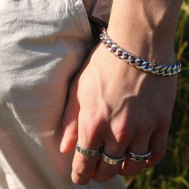 EPIRORA Stainless Steel Curb Link Bracelets for Men, Christmas Birthday Jewelry Gifts for Dad Son Grandson Brother Uncle Nephew, 8mm in Width, 7.8 Inches in Length