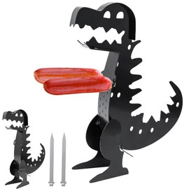 Funny Hot Dog Holders for Grill, Stainless Steel BBQ Sausage Holder for Grilling, Dinosaur Shape Hot Dog Roasting Sticks for Outdoor Camping Parties