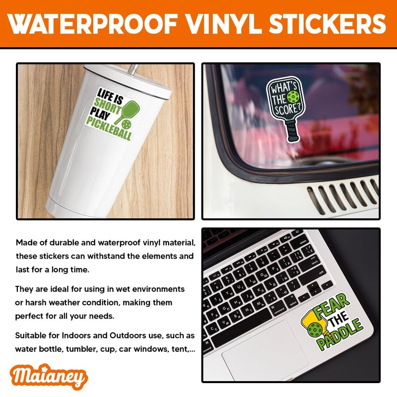 MAIANEY [10Pcs, 3x3] Funny Pickleball Sticker Pack, Set of 10