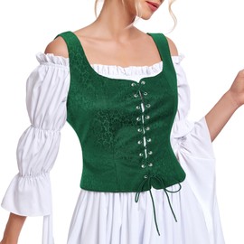 Century Star Medieval Costume Women Pirate Costume Women Renaissance Corset Top Ren Faire Vest Victorian Lace Up Steampunk Gothic Cosplay Peasant Bodice Crop Bustier Plus Size Jacquard Green X-Large