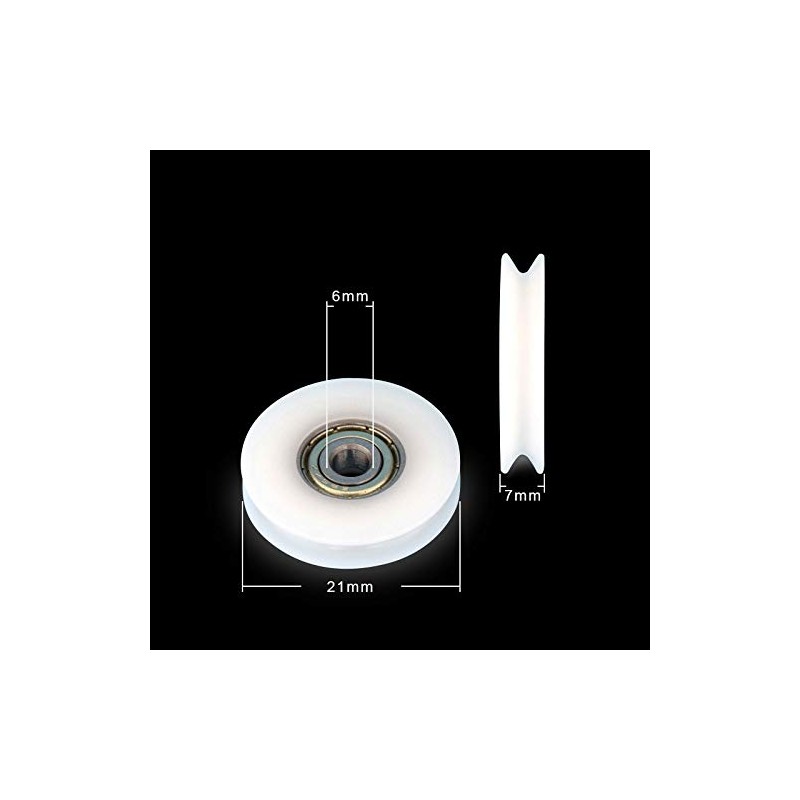 Pack of 4 round groove rollers, nylon, U-groove roller, ball