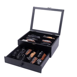 Knife Display Case,Pocket Knife Display Case with 2 Layers holds 24 folding knives,Knife Cases for Collections with Acrylic Cover,Suitable for Military Folding Knives,Twin Knives,Velvet Knives